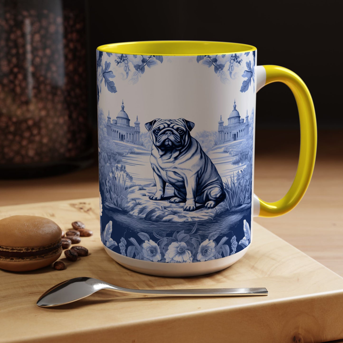 PST72 Toile De Jouy Style Pug Dog Lover - White Mug Accent Mug