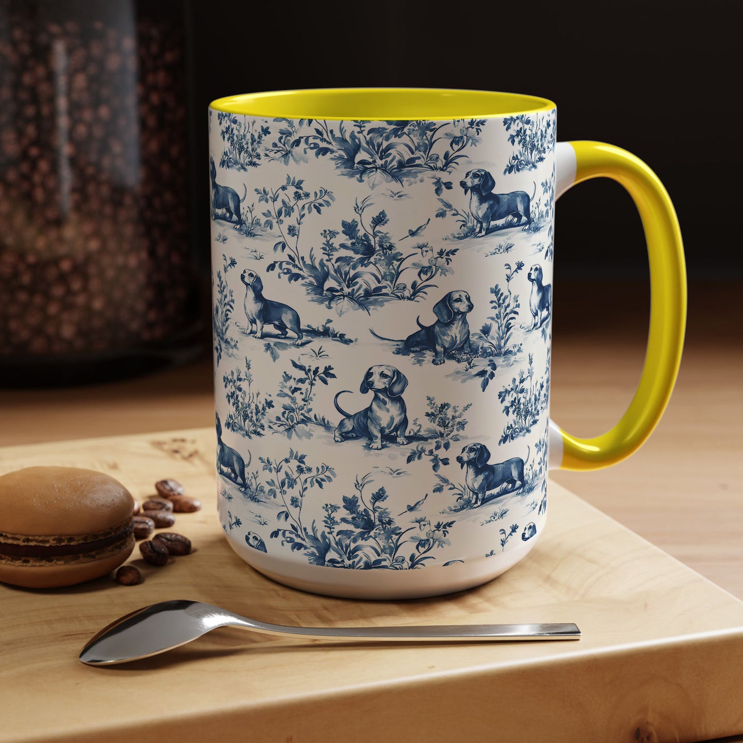PST67 Toile De Jouy Style Dachshund Dog Lover - White Mug Accent Mug