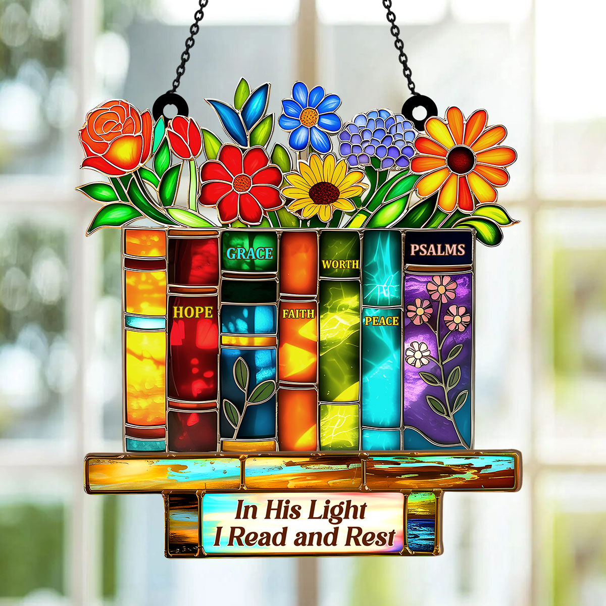 PSSW13 In His Light I Read And Rest Window Hanging Suncatcher Ornament