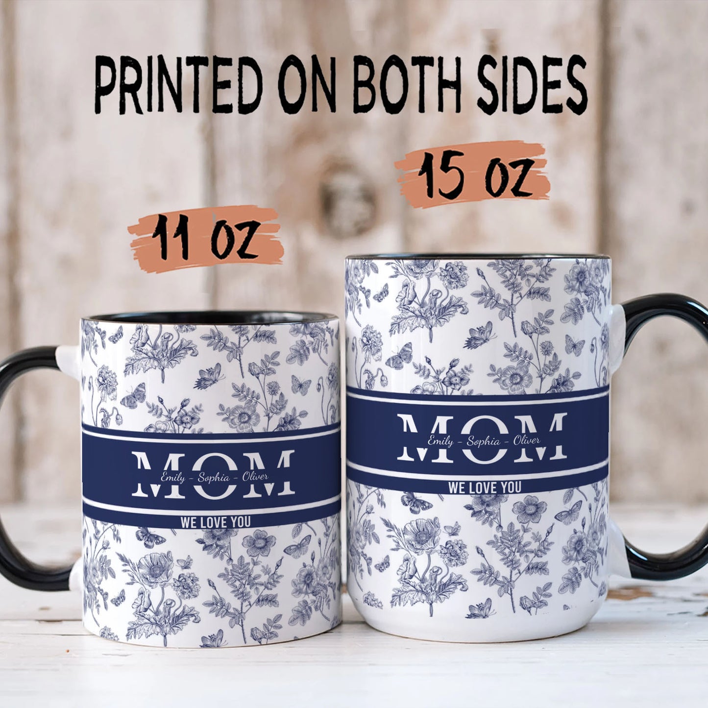 PST145 Mom Nana I Love You Toile De Jouy - Personalized White Mug Accent Mug