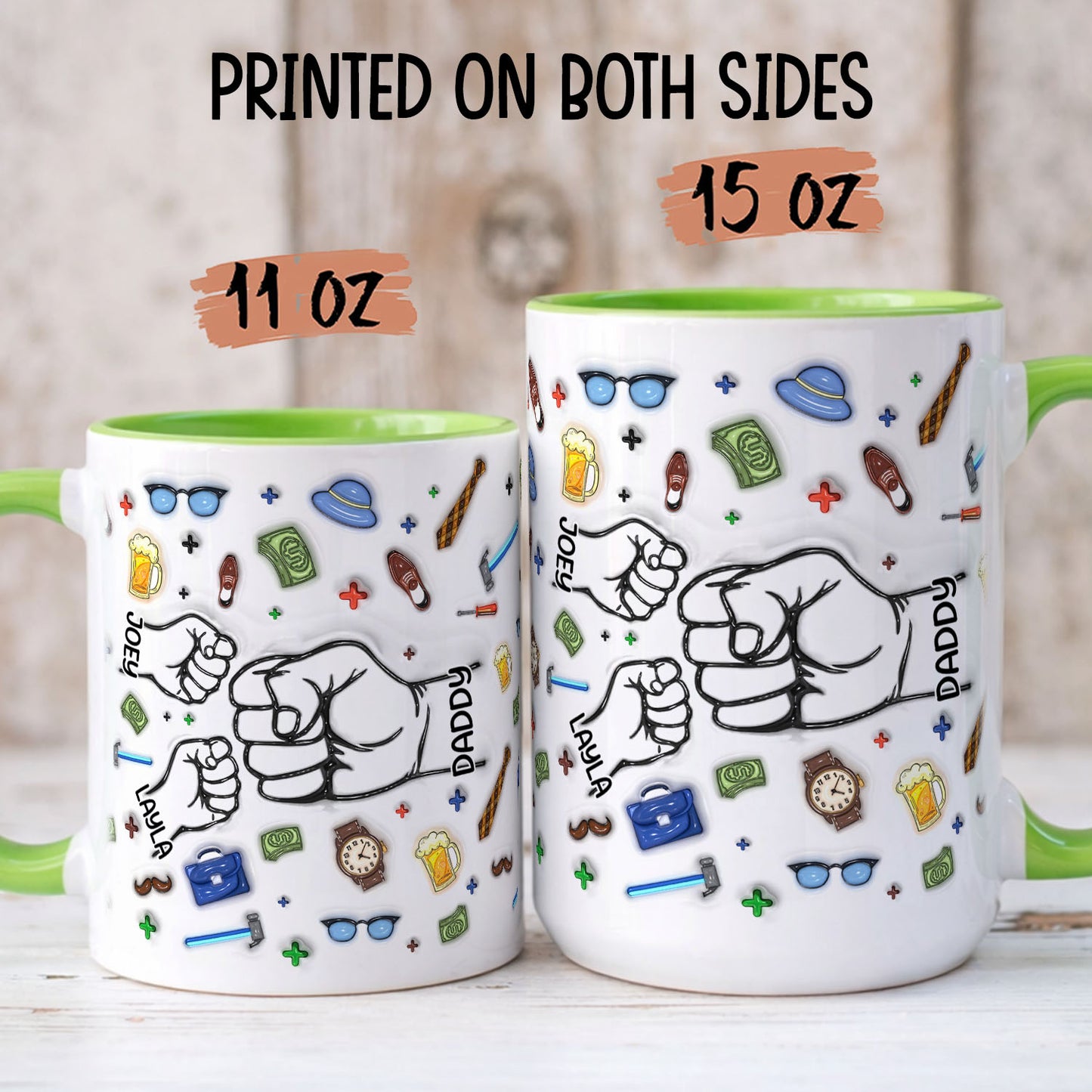 TPST01 Happy Father's Day Fist Bump Dad And Kid 3D Inflated Effect - Personalized Mug