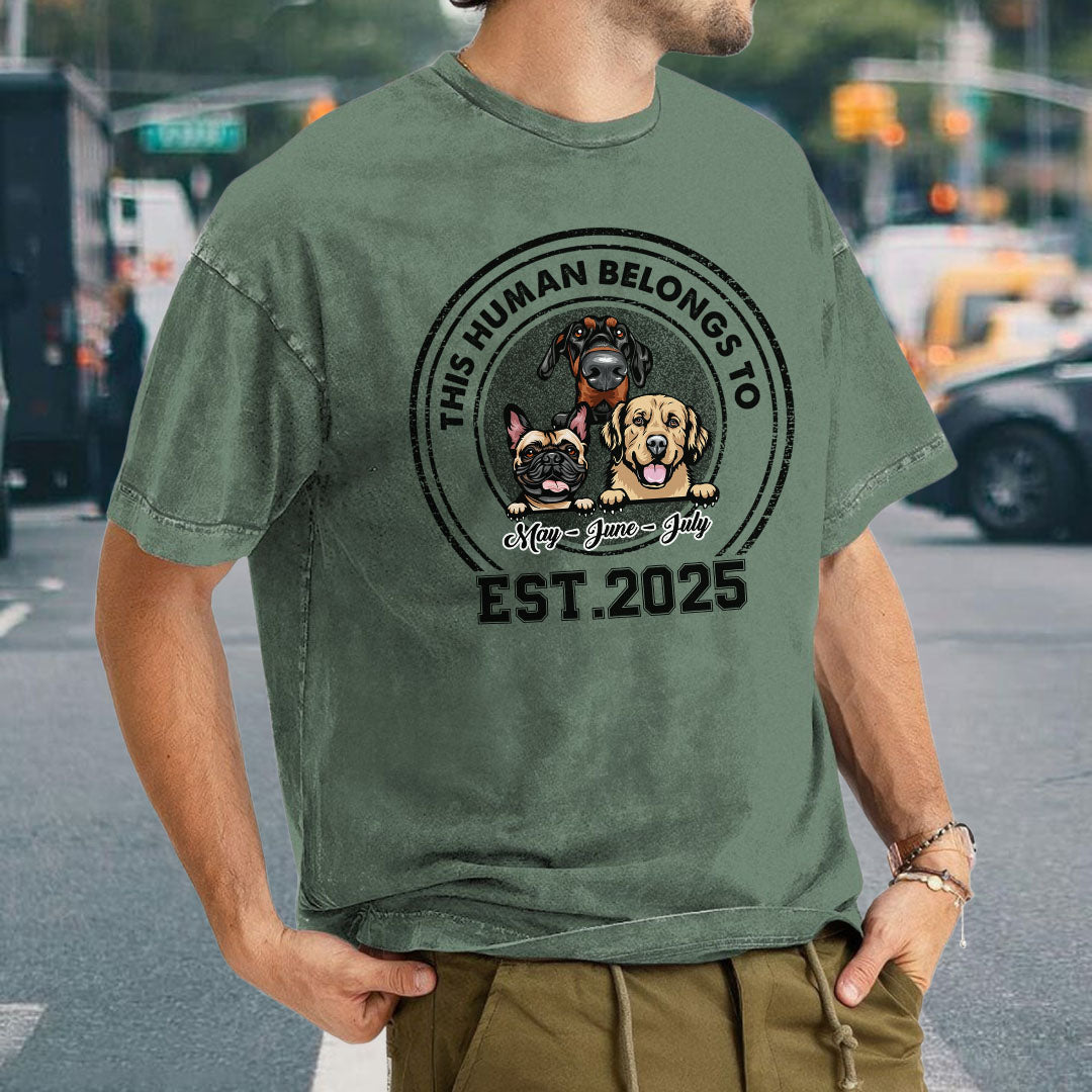 PST55 This Human Belongs To Dog Lovers - Personalized Custom Washed T-shirt