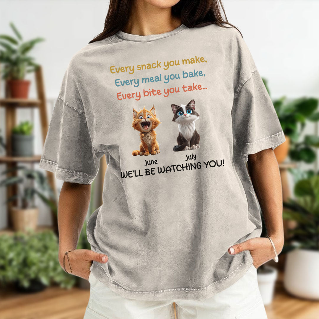 PST62 I'll Be Watching You Cat Lover - Personalized Custom Washed T-shirt