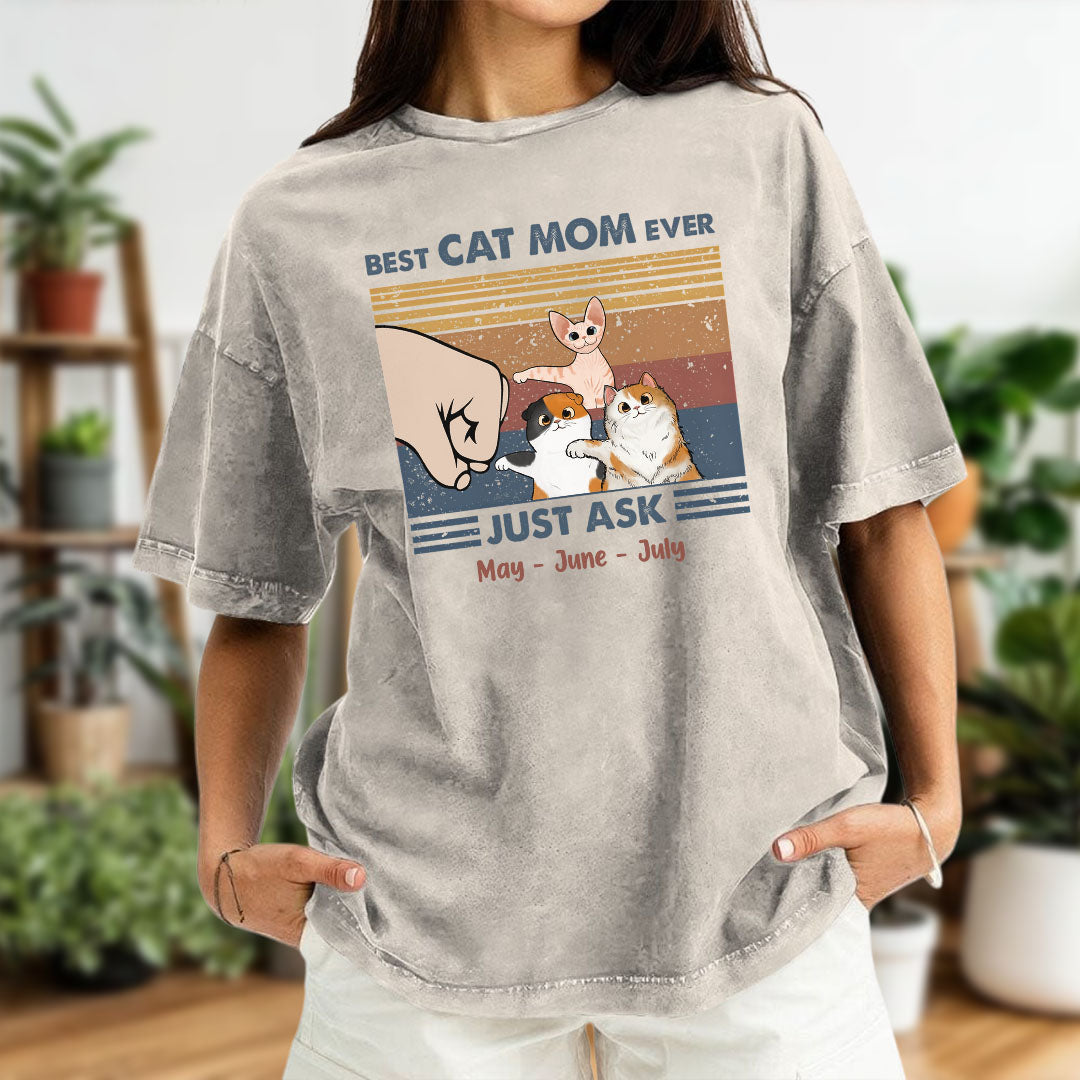 PST58 Best Cat Dad Ever Just Ask Fist Bump Cat Lover - Personalized Custom Washed T-shirt