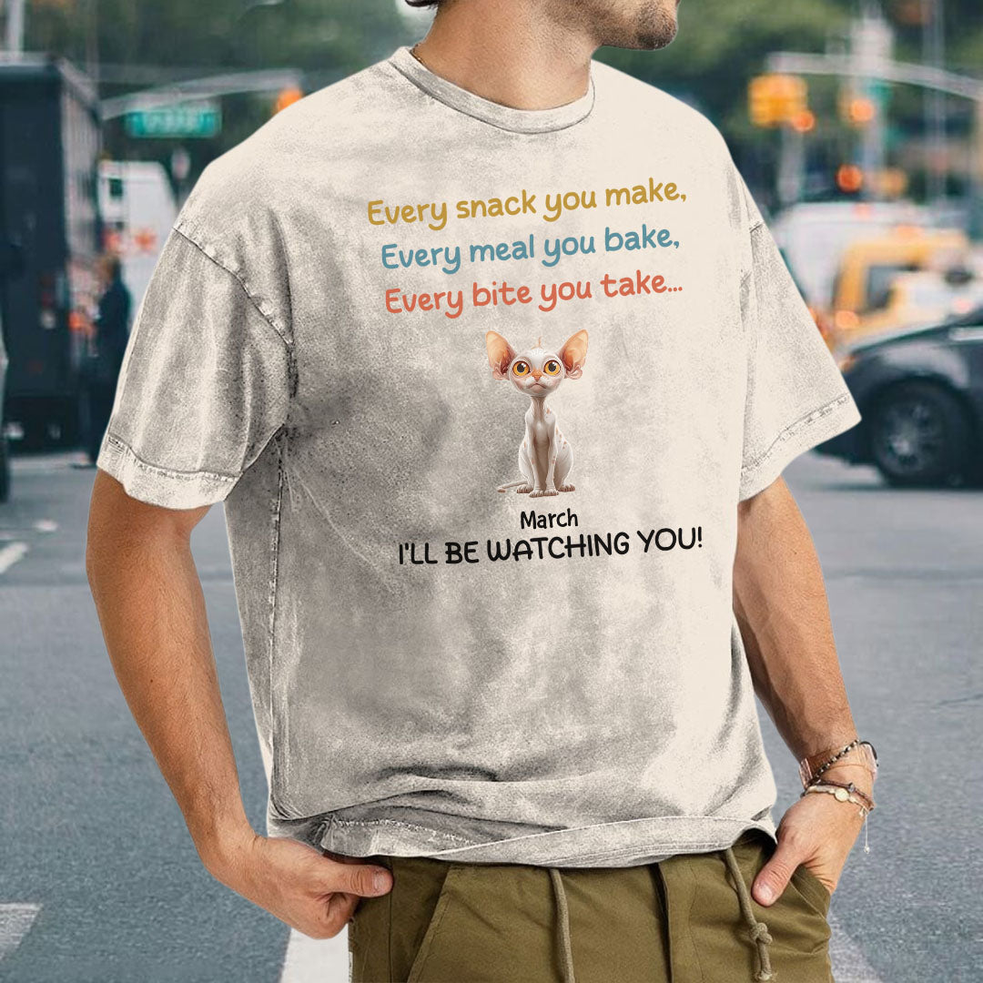 PST62 I'll Be Watching You Cat Lover - Personalized Custom Washed T-shirt
