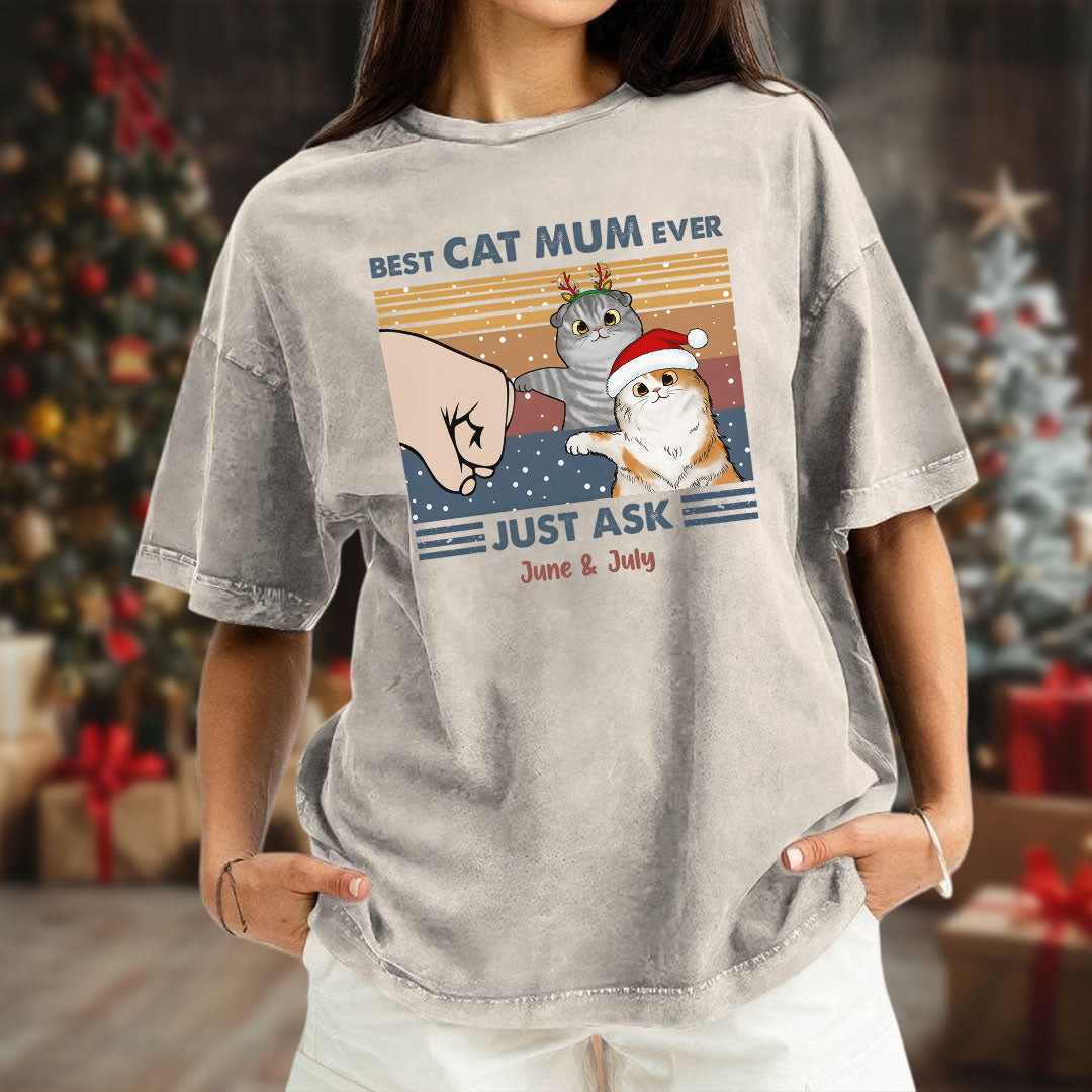 PST59 Best Cat Dad Ever Just Ask Fist Bump Cat Lover Xmas - Personalized Custom Washed T-shirt