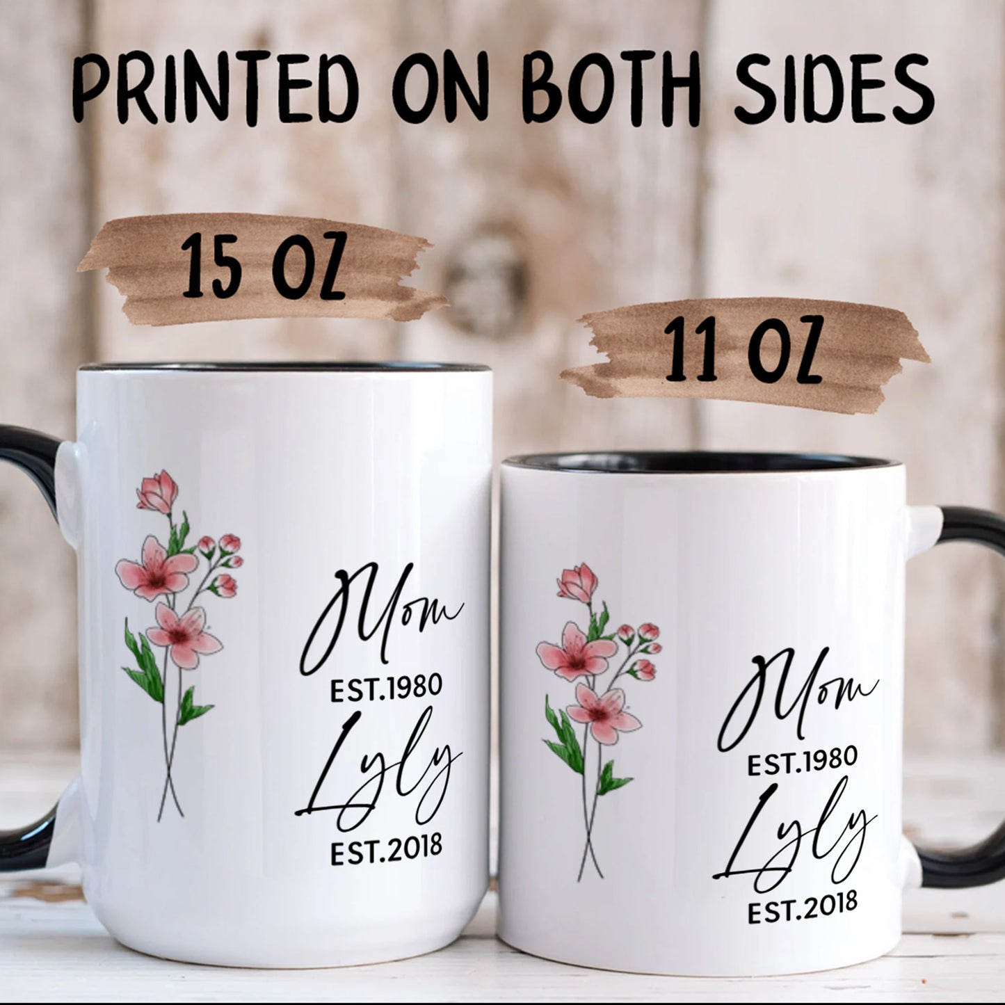 UPST04 Mom Grandma Est Watercolor Flower - Personalized White Mug Accent Mug