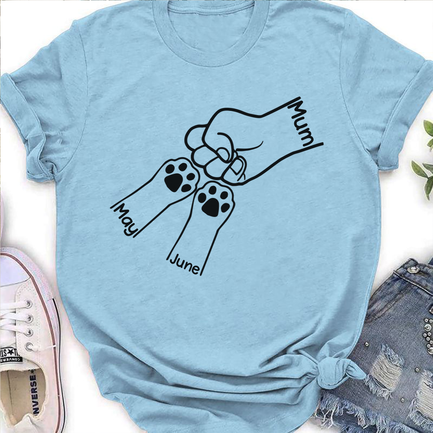 ETT3051 Paws And Human Fist Bump-Personalized Custom T-shirt