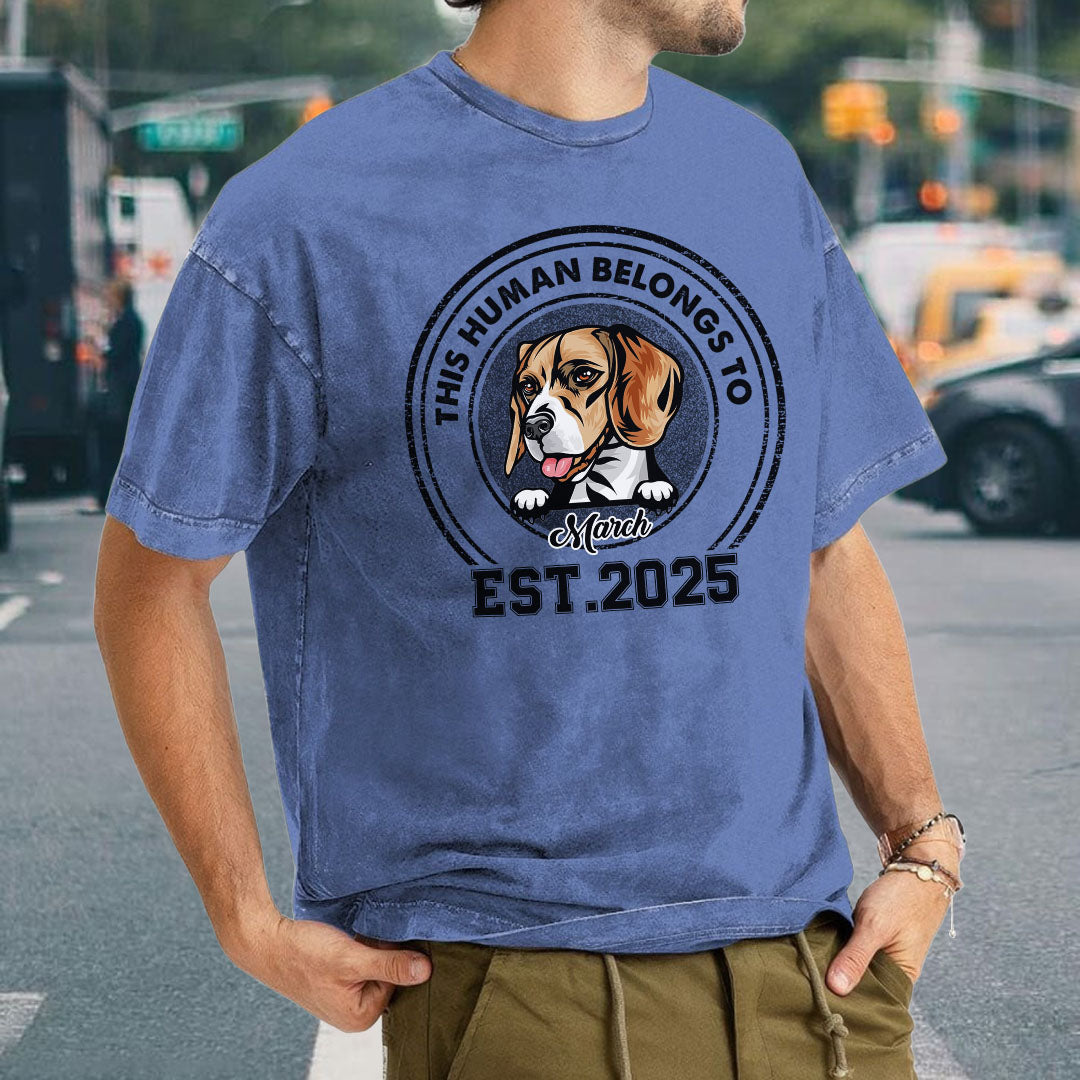 PST55 This Human Belongs To Dog Lovers - Personalized Custom Washed T-shirt