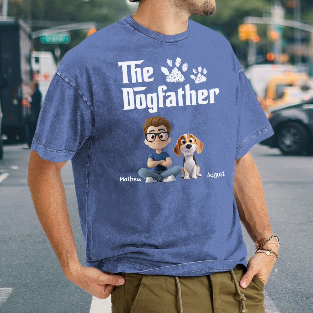 PST89 The Dogfather Dog Lover - Personalized Custom Washed T-shirt