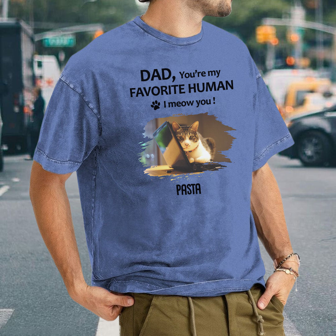 Miah1512 Dad Mom You're My Favorite Human I Meow You - Personalized Custom Washed T-shirt