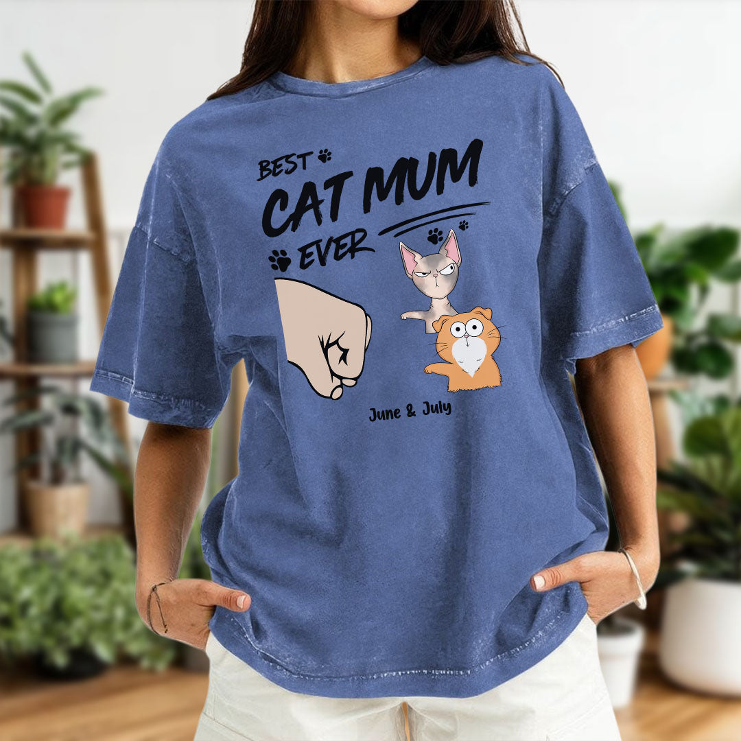 PST60 Best Cat Dad Mom Ever Just Ask Fist Bump Cat Lover - Personalized Custom Washed T-shirt