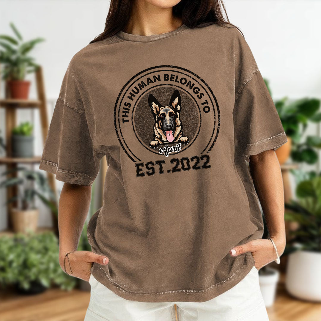 PST55 This Human Belongs To Dog Lovers - Personalized Custom Washed T-shirt