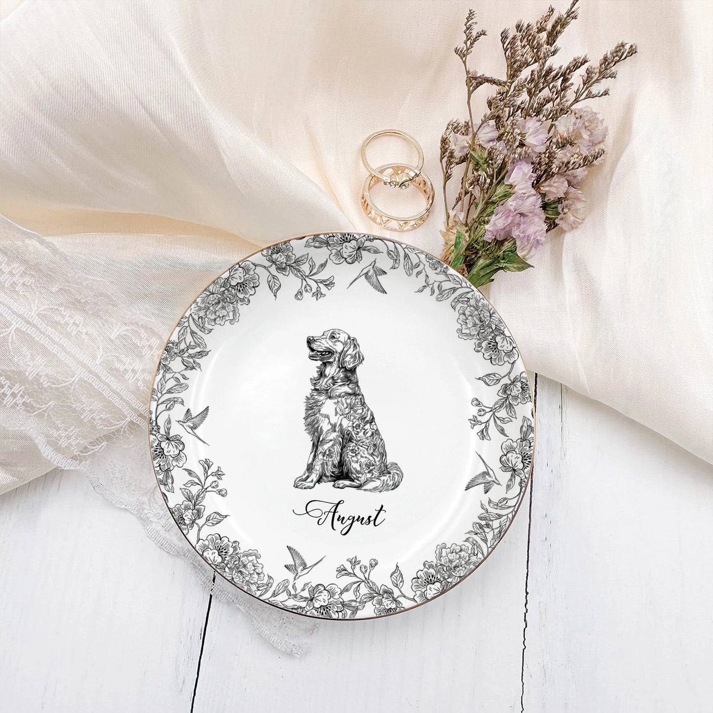 PSD01 Toile De Jouy French Dog Lover - Personalized Custom Jewelry Dish