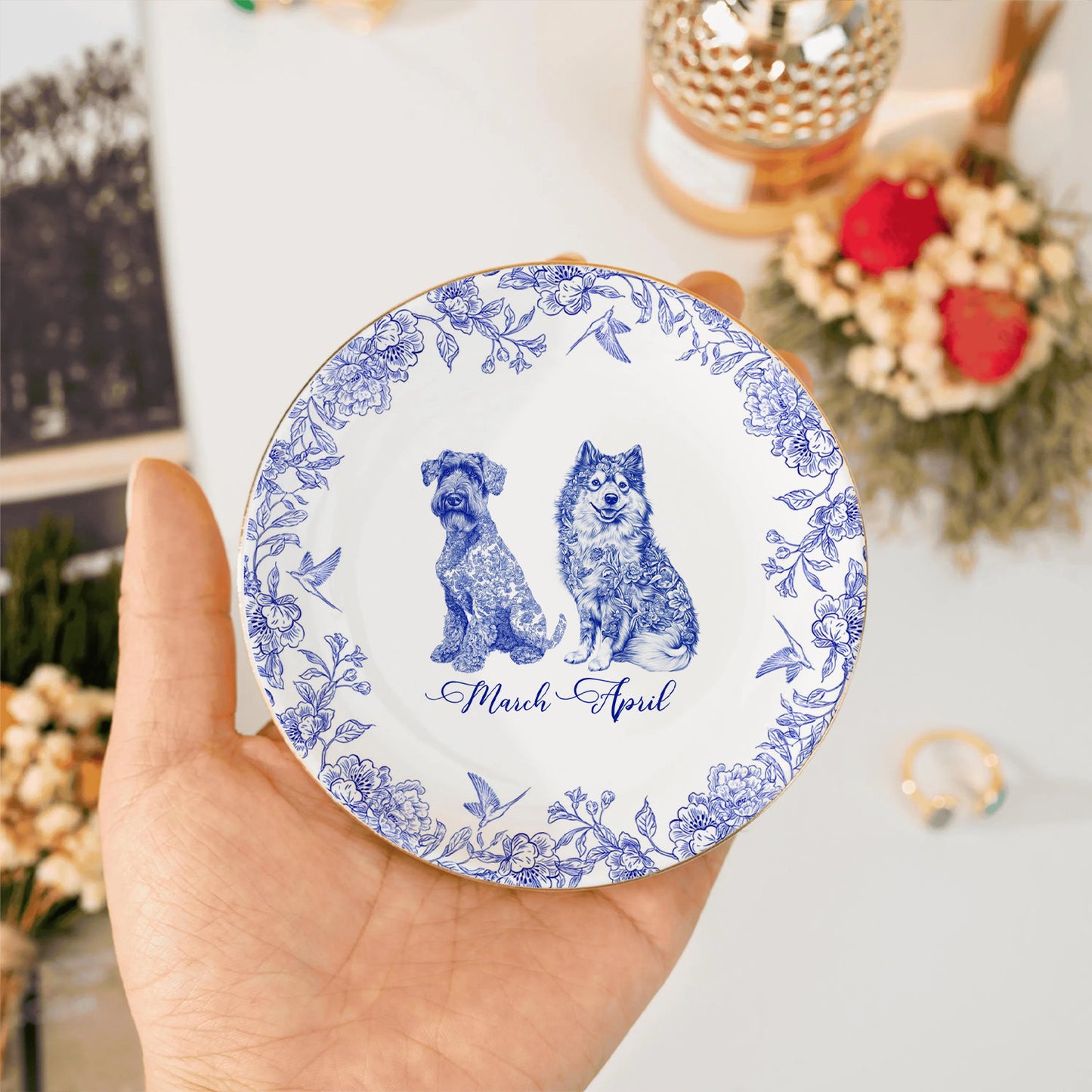 PSD01 Toile De Jouy French Dog Lover - Personalized Custom Jewelry Dish