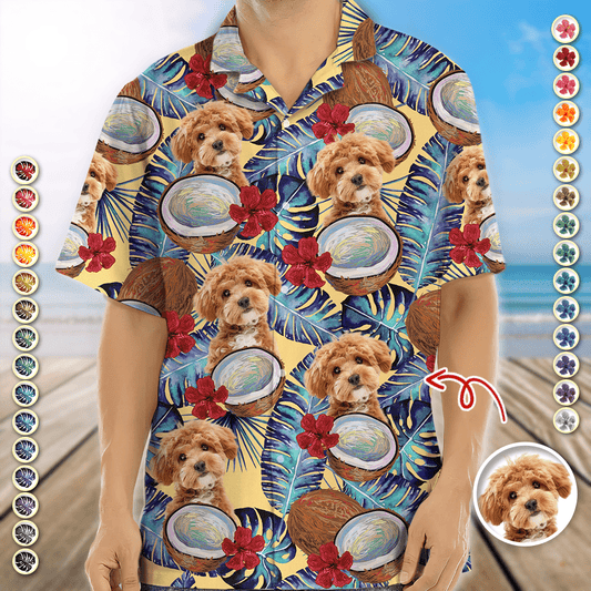 PSH11 Personalized Photo Upload Dog Lover Tropical Coconut Custom Hawaiian Shirt