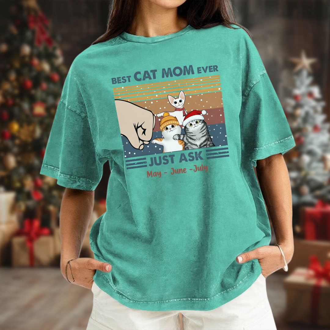 PST59 Best Cat Dad Ever Just Ask Fist Bump Cat Lover Xmas - Personalized Custom Washed T-shirt