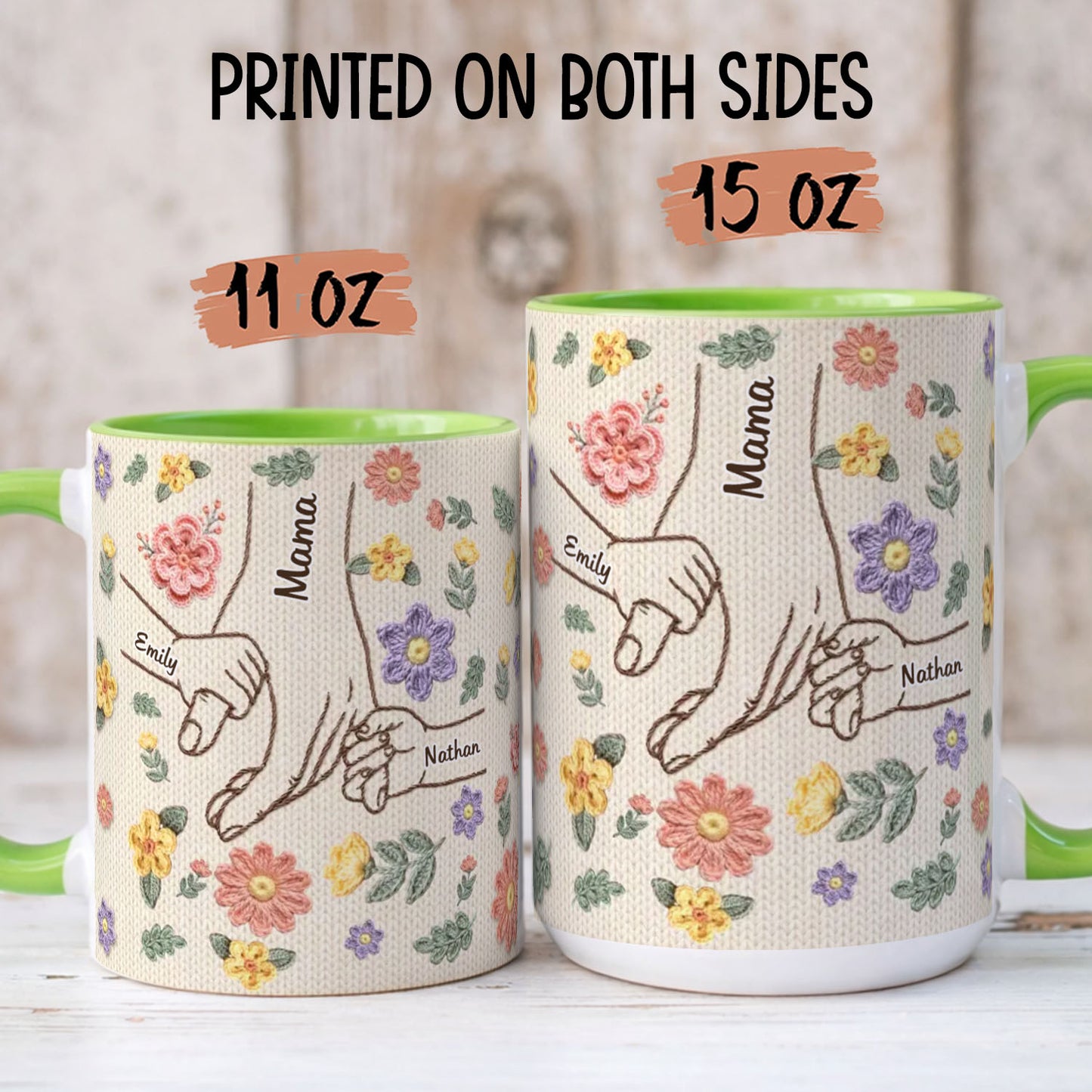 PST204 Hold My Hand Faux Embroidery Effect - Personalized White Mug Accent Mug