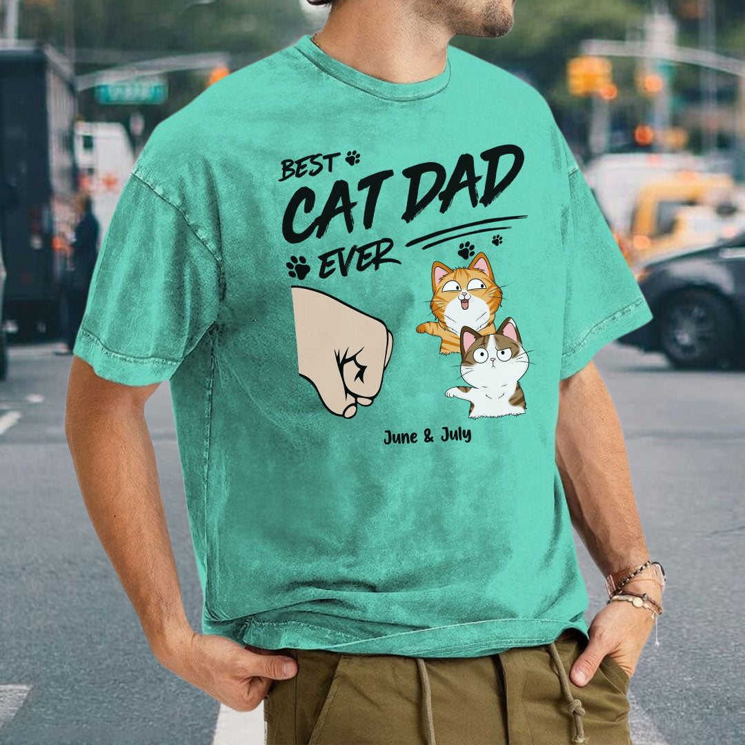 PST60 Best Cat Dad Mom Ever Just Ask Fist Bump Cat Lover - Personalized Custom Washed T-shirt