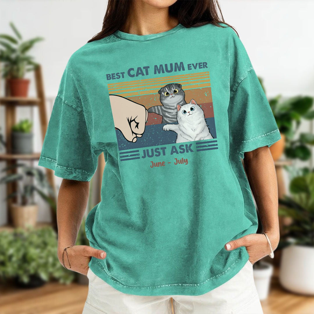 PST58 Best Cat Dad Ever Just Ask Fist Bump Cat Lover - Personalized Custom Washed T-shirt