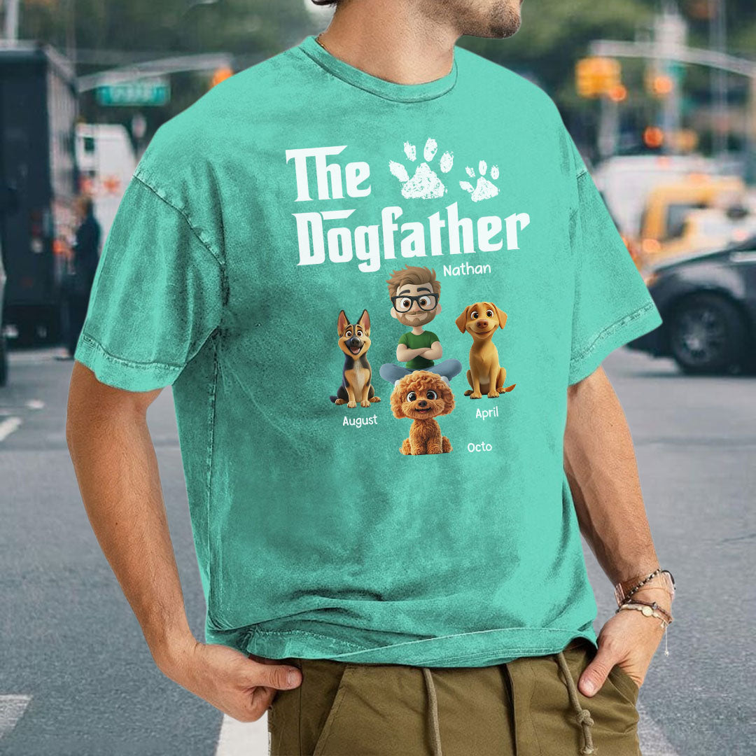 PST89 The Dogfather Dog Lover - Personalized Custom Washed T-shirt