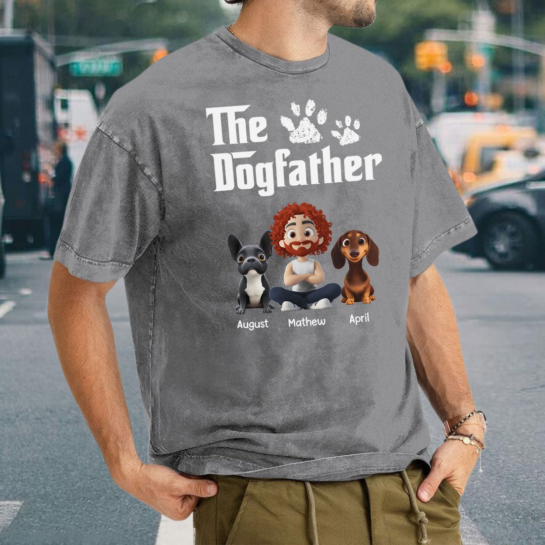 PST89 The Dogfather Dog Lover - Personalized Custom Washed T-shirt