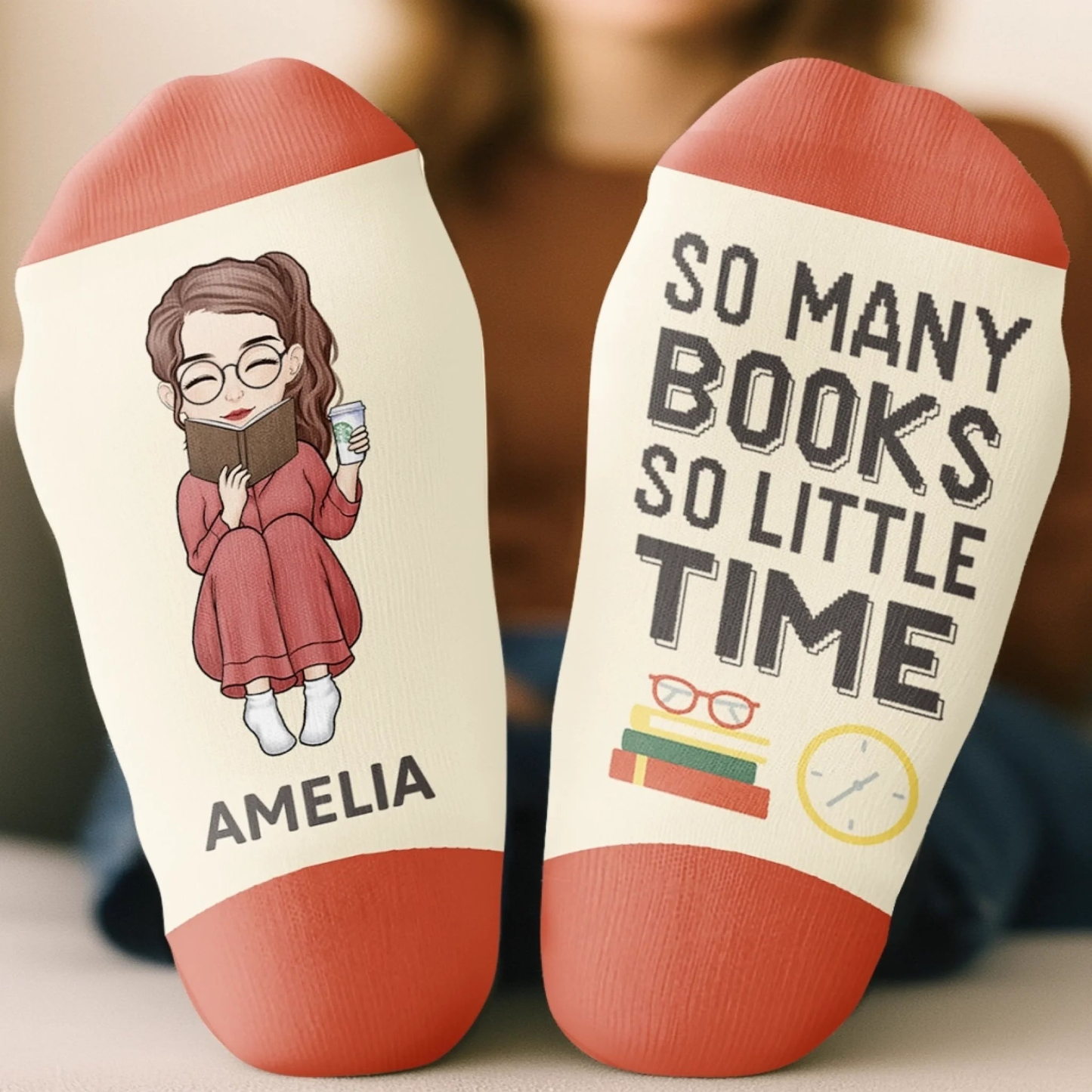 PSSO05 So Many Books So Little Time Books Lover Bookworms-Personalized Custom Crew Socks