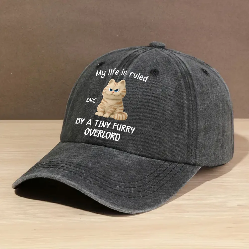 PSC03 My Life Is Ruled By A Tiny Furry Overlord - Personalized Custom Wash Denim Cap