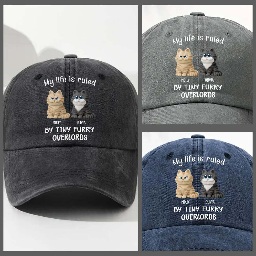 PSC03 My Life Is Ruled By A Tiny Furry Overlord - Personalized Custom Wash Denim Cap