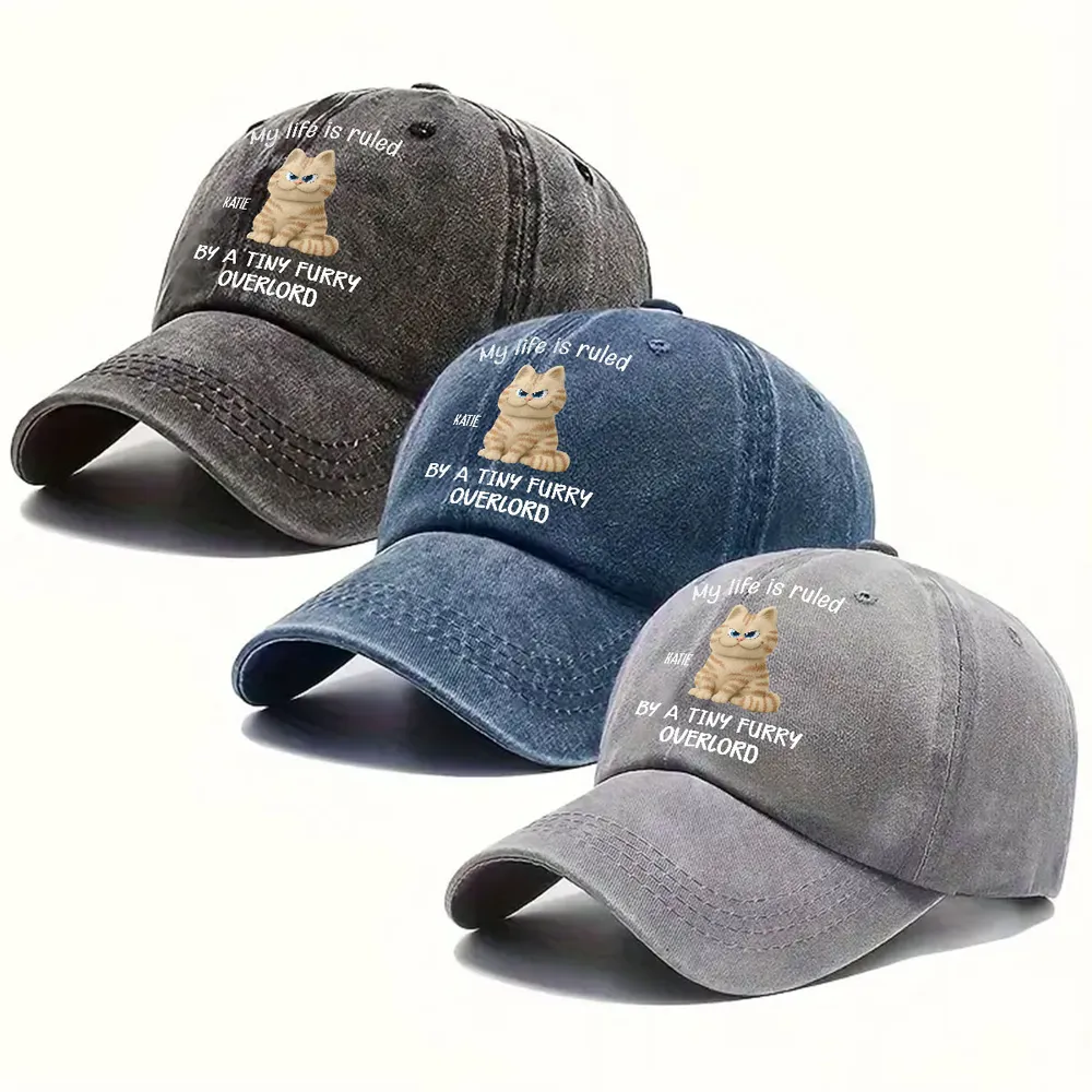 PSC03 My Life Is Ruled By A Tiny Furry Overlord - Personalized Custom Wash Denim Cap