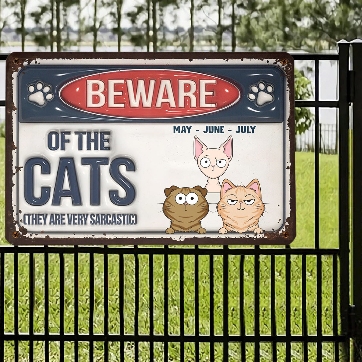 PSMT14 Beware Of Dog Cat Pets Lover-Personalized Custom Metal Sign 3D Inflated Effect