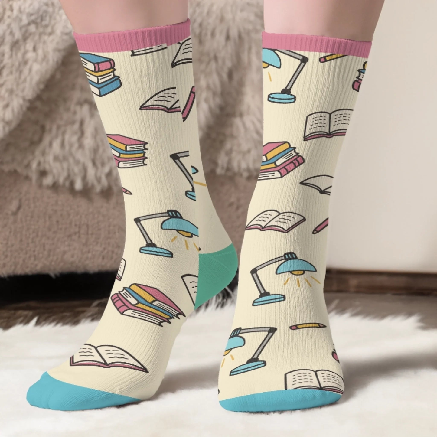 PSSO04 I'd Rather Be Reading Books Lover Bookworms-Personalized Custom Crew Socks
