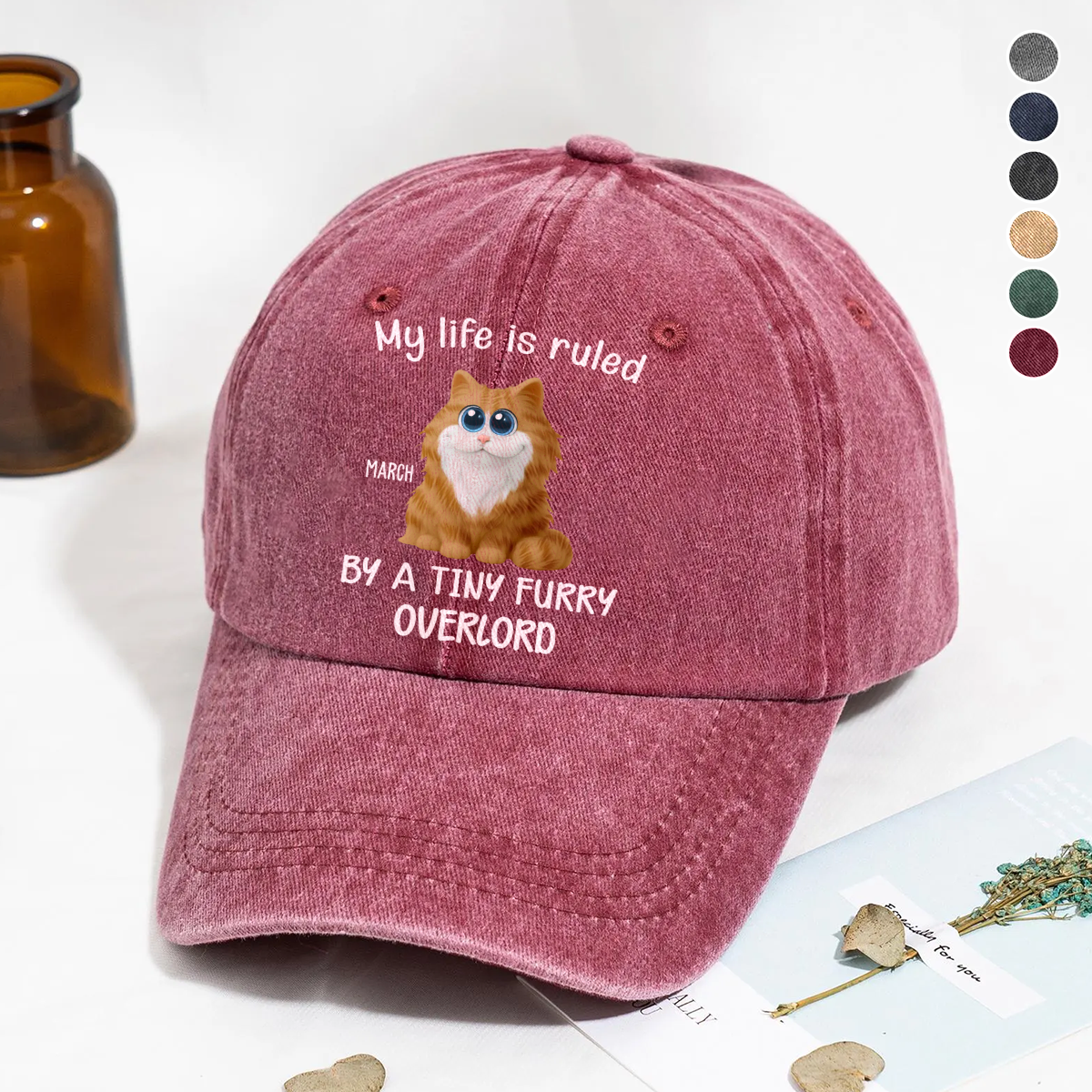 PSC03 My Life Is Ruled By A Tiny Furry Overlord - Personalized Custom Wash Denim Cap
