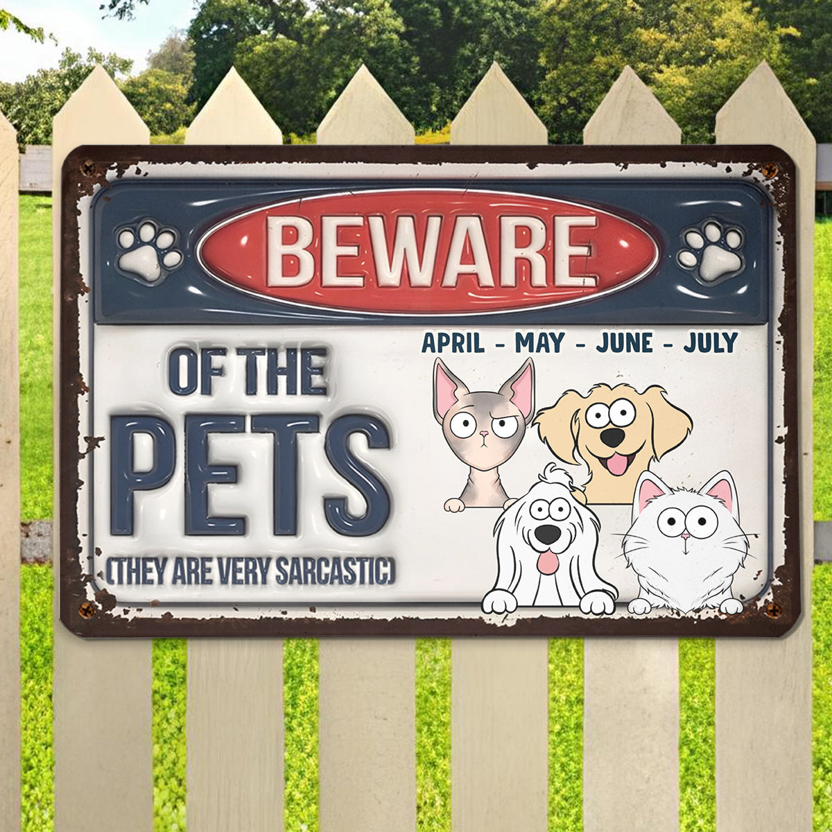 PSMT14 Beware Of Dog Cat Pets Lover-Personalized Custom Metal Sign 3D Inflated Effect