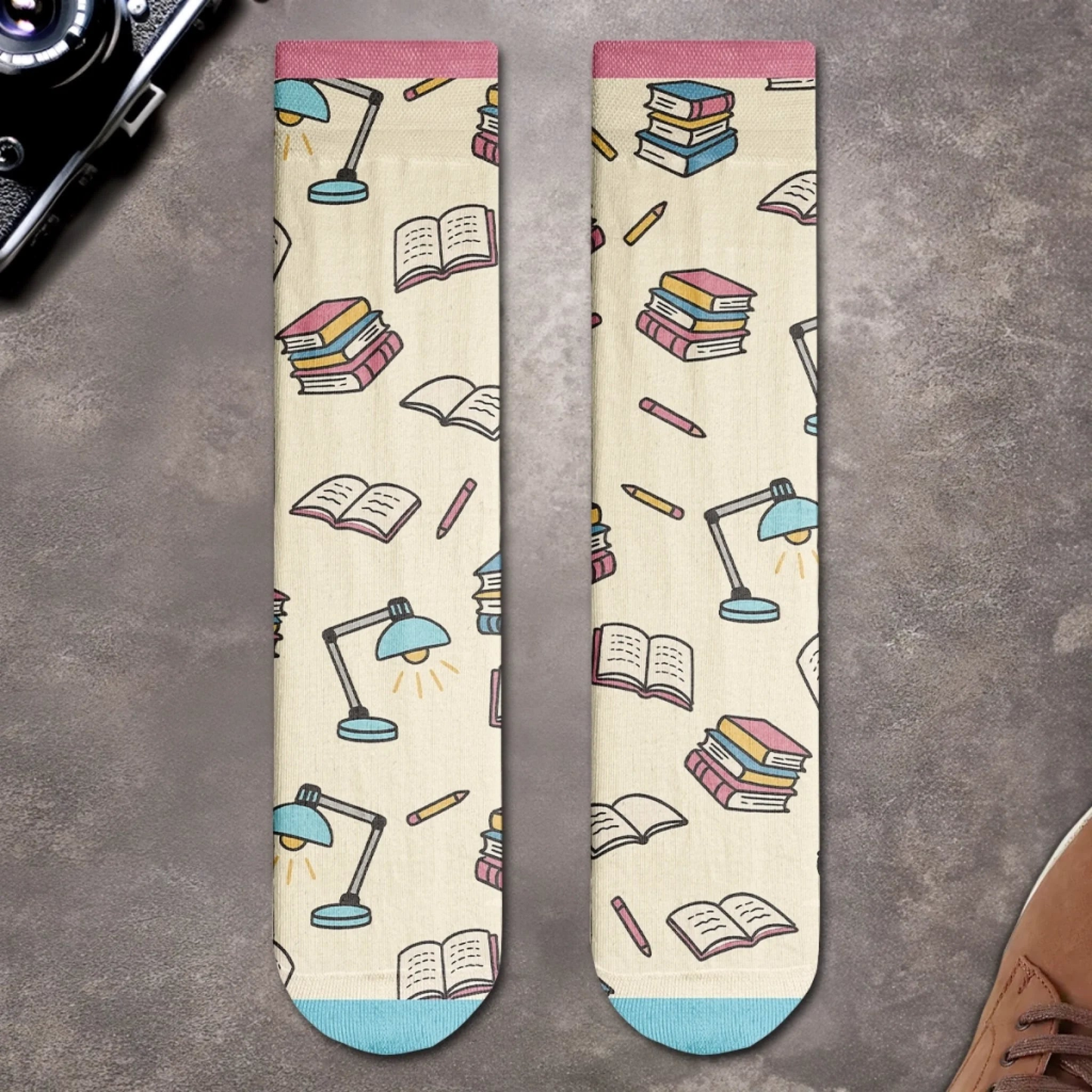 PSSO04 I'd Rather Be Reading Books Lover Bookworms-Personalized Custom Crew Socks