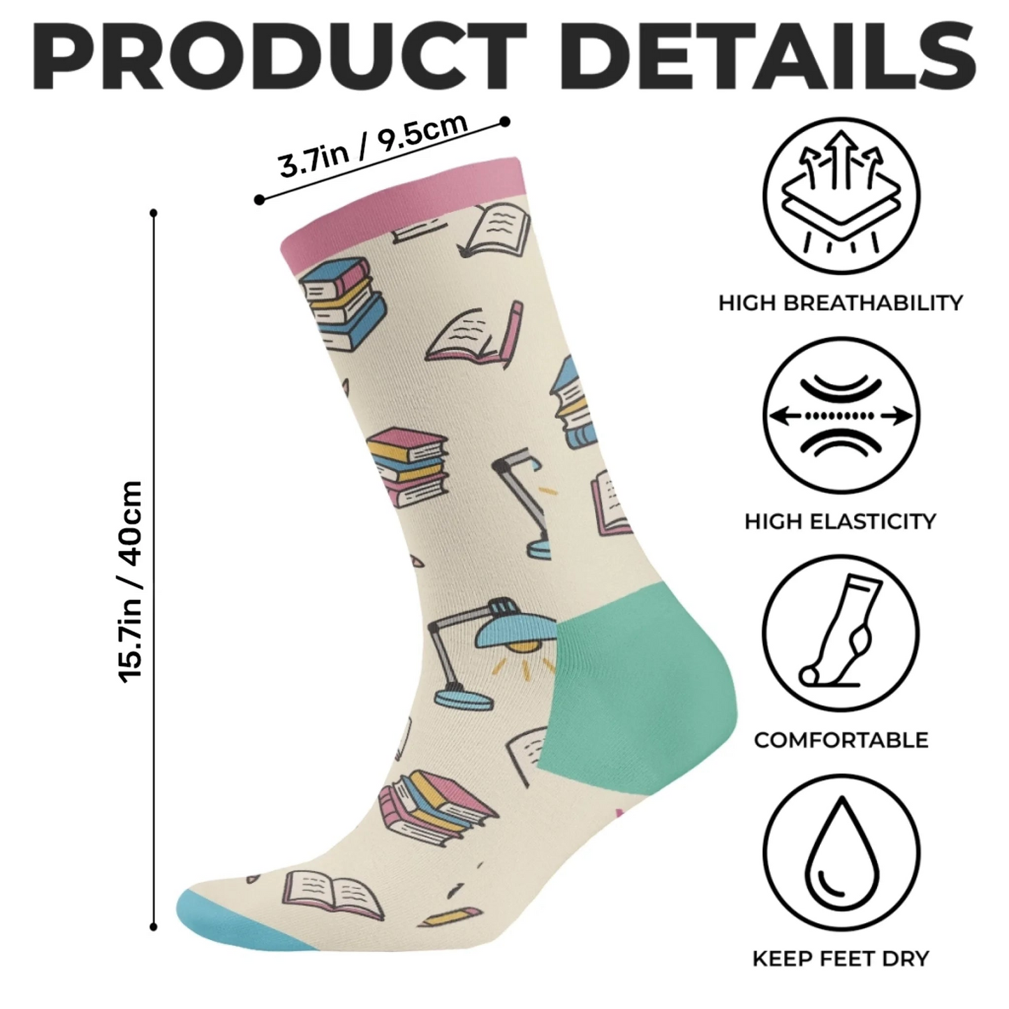 PSSO04 I'd Rather Be Reading Books Lover Bookworms-Personalized Custom Crew Socks