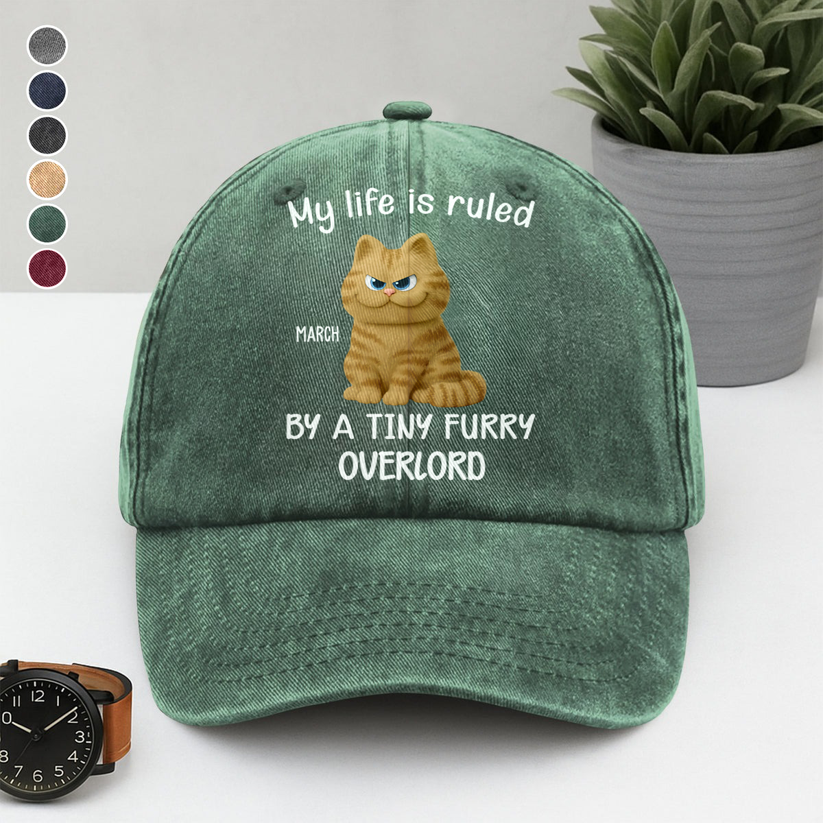 PSC03 My Life Is Ruled By A Tiny Furry Overlord - Personalized Custom Wash Denim Cap
