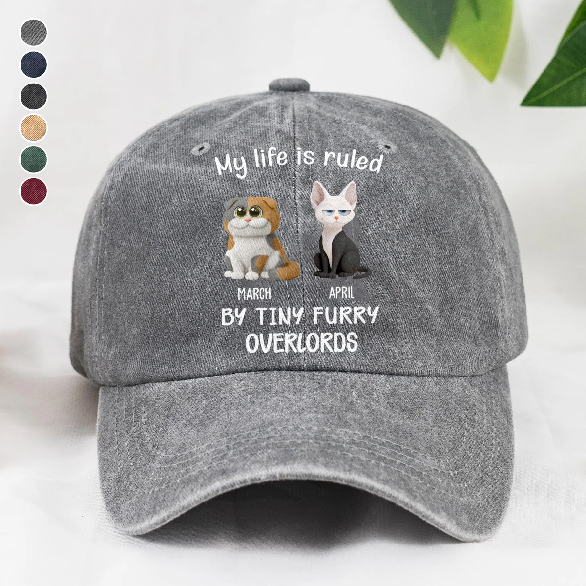 PSC03 My Life Is Ruled By A Tiny Furry Overlord - Personalized Custom Wash Denim Cap