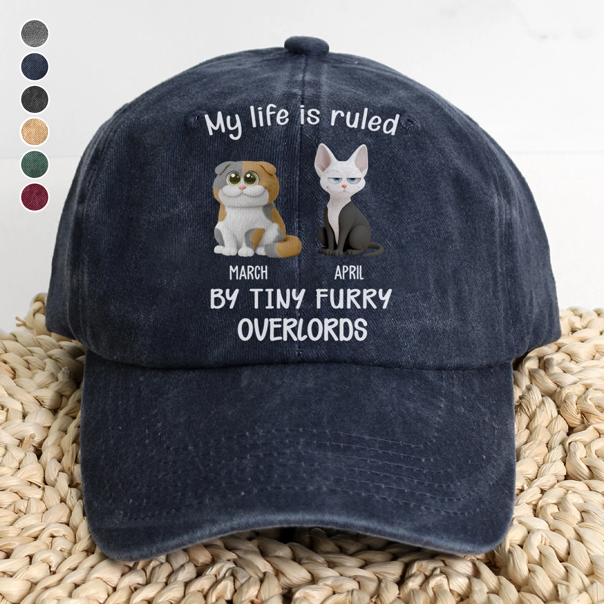 PSC03 My Life Is Ruled By A Tiny Furry Overlord - Personalized Custom Wash Denim Cap