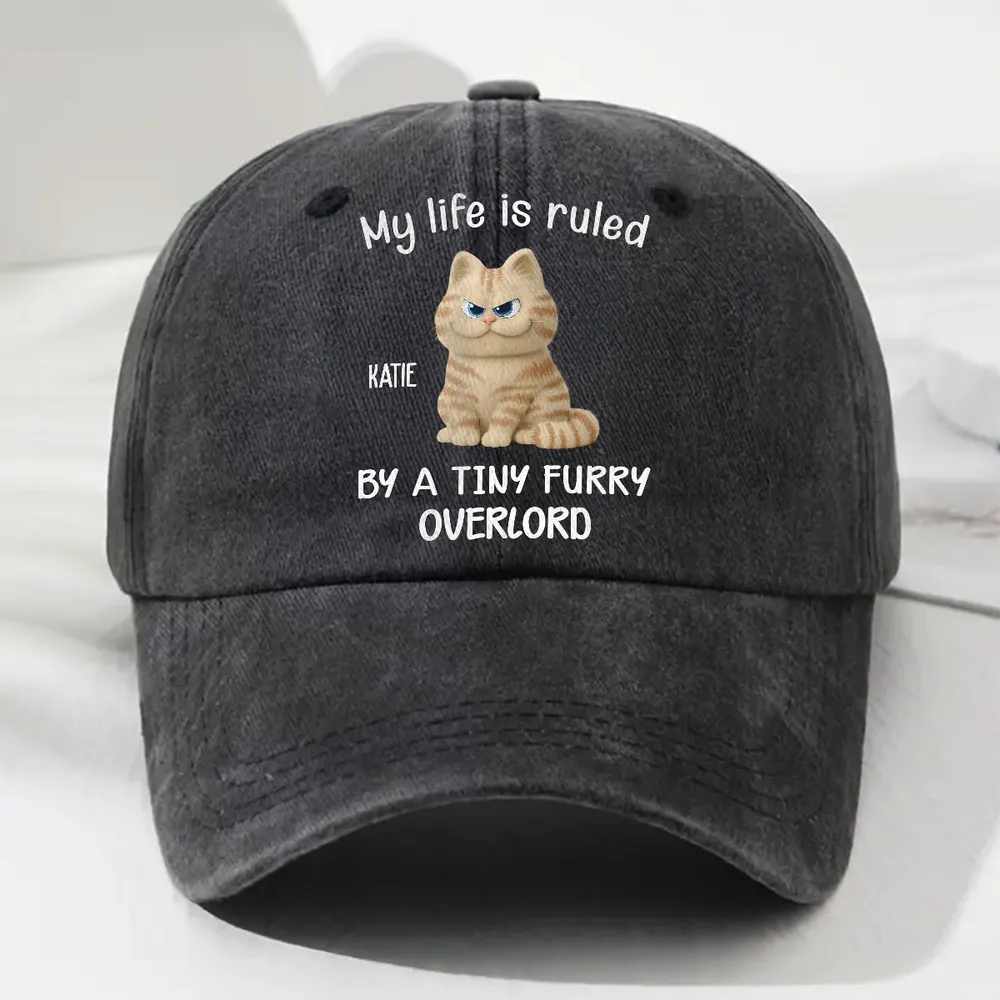 PSC03 My Life Is Ruled By A Tiny Furry Overlord - Personalized Custom Wash Denim Cap