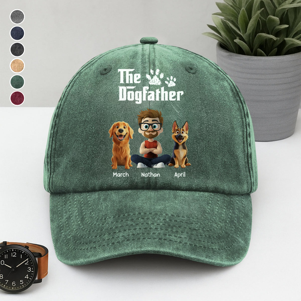 PSC02 The Dogfather Dog Lover - Personalized Custom Wash Denim Cap