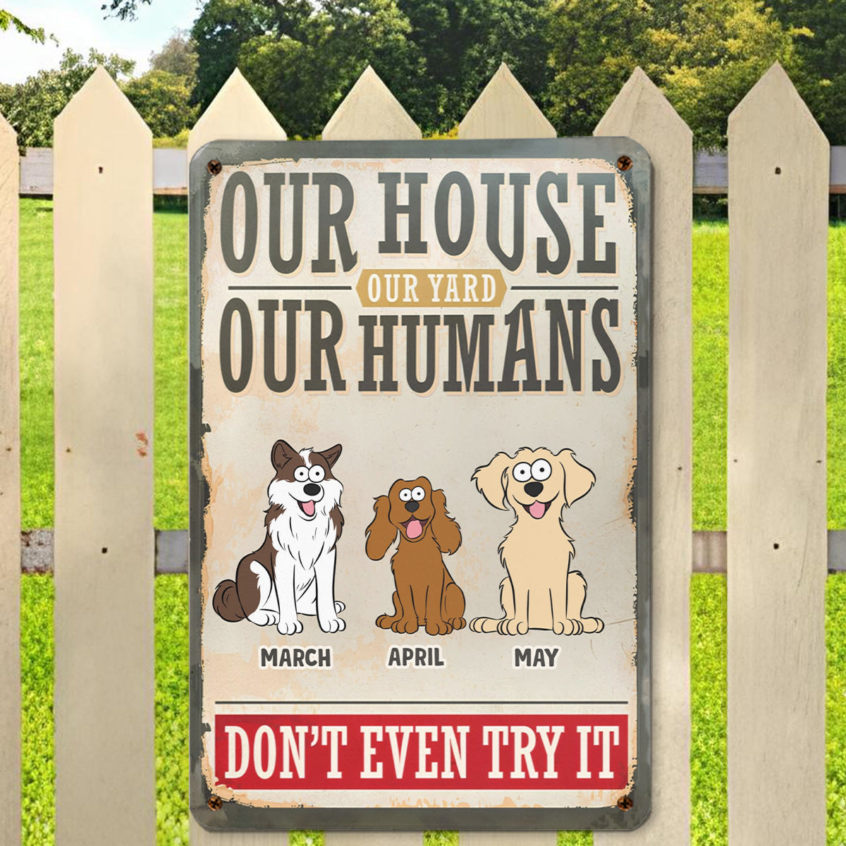 PSMT16 My House My Yard My Human Don't Even Try It Dog Lover-Personalized Custom Metal Sign