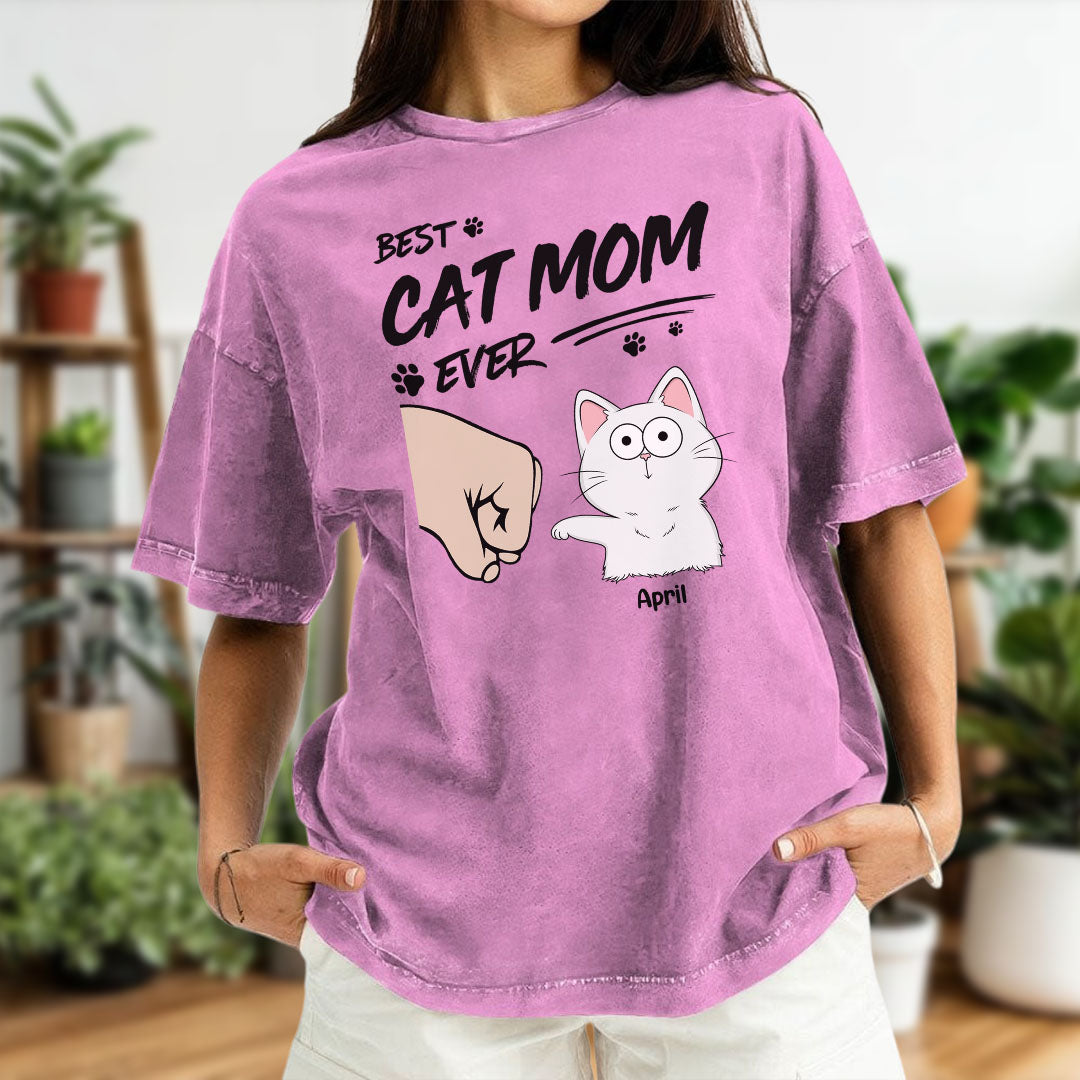 PST60 Best Cat Dad Mom Ever Just Ask Fist Bump Cat Lover - Personalized Custom Washed T-shirt