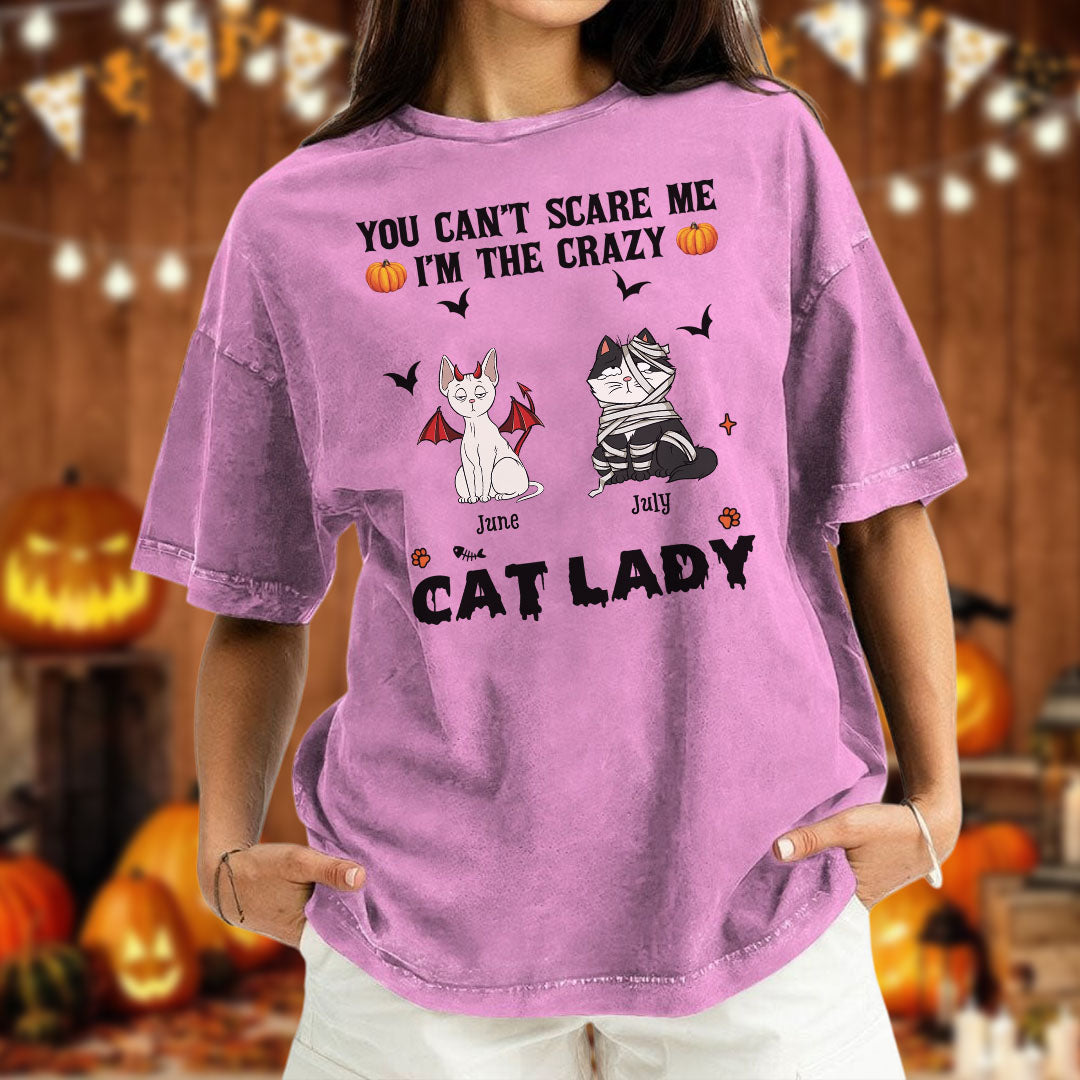 PST81 You Can't Scare Me I'm The Crazy Cat Lady Cat Lover - Personalized Custom Washed T-shirt