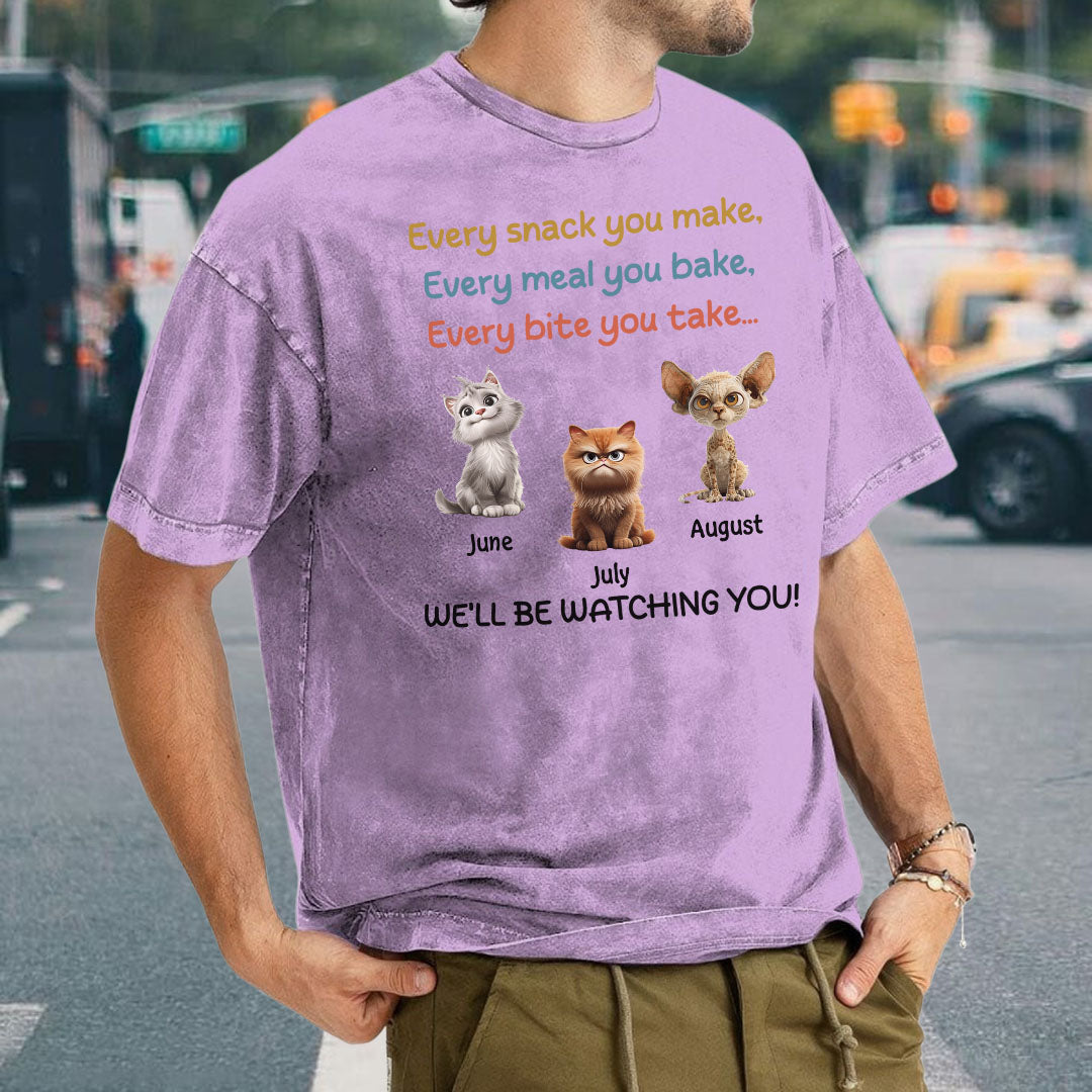 PST62 I'll Be Watching You Cat Lover - Personalized Custom Washed T-shirt
