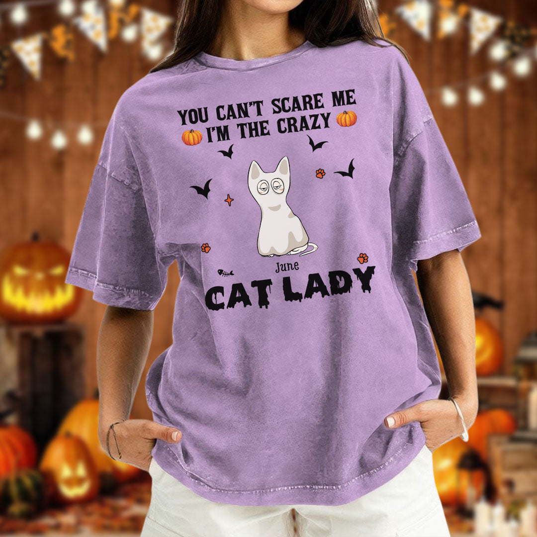 PST81 You Can't Scare Me I'm The Crazy Cat Lady Cat Lover - Personalized Custom Washed T-shirt