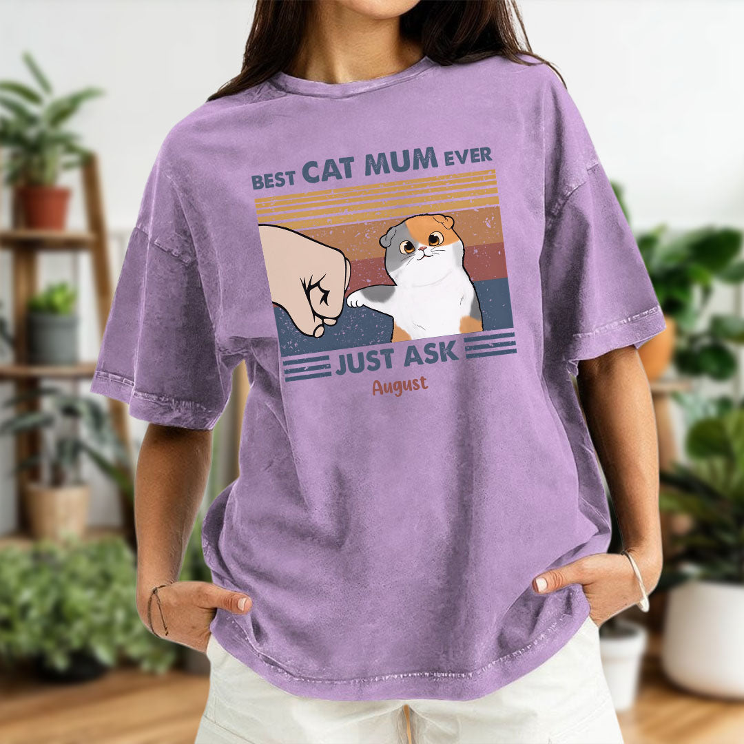 PST58 Best Cat Dad Ever Just Ask Fist Bump Cat Lover - Personalized Custom Washed T-shirt