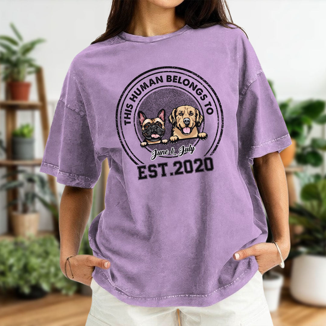 PST55 This Human Belongs To Dog Lovers - Personalized Custom Washed T-shirt