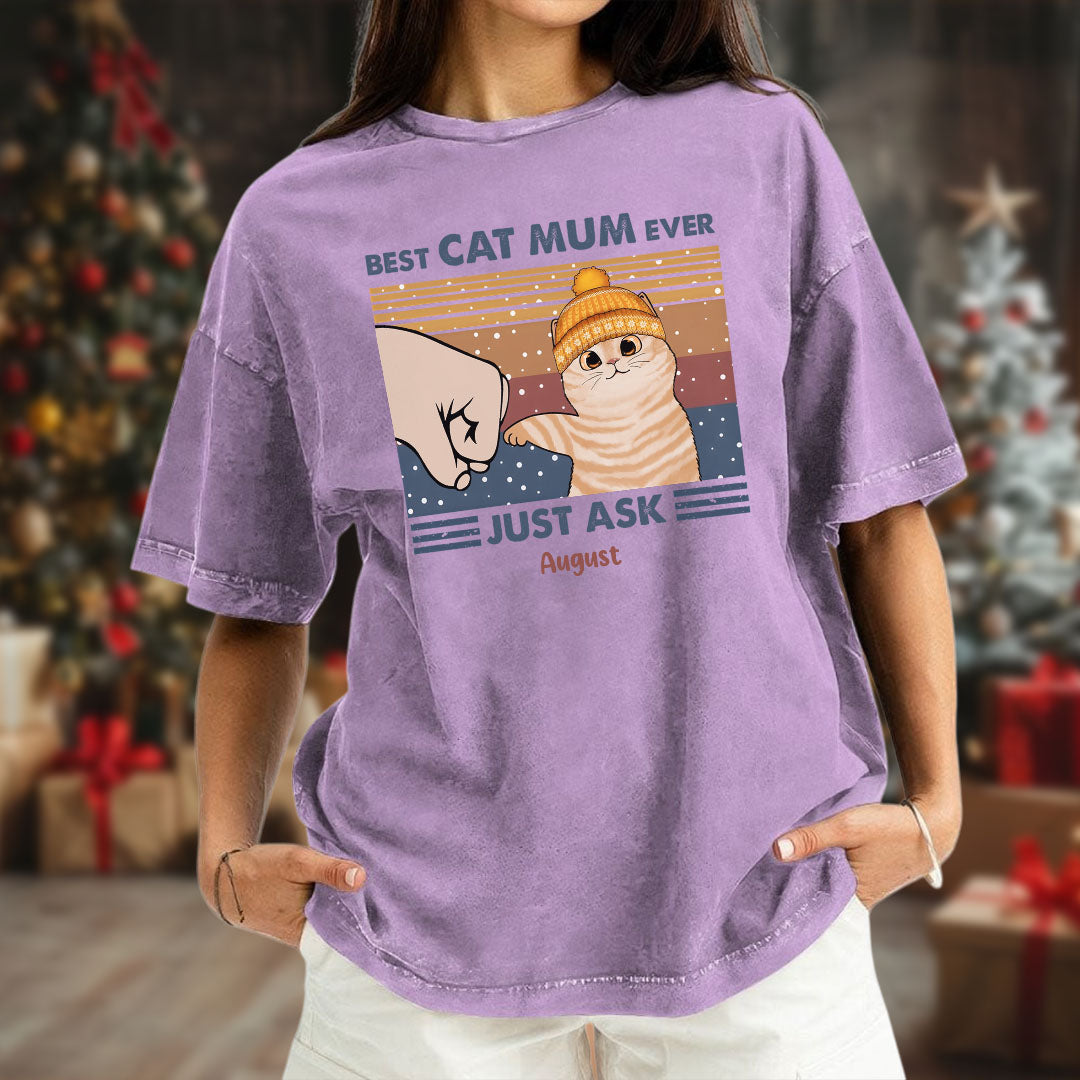 PST59 Best Cat Dad Ever Just Ask Fist Bump Cat Lover Xmas - Personalized Custom Washed T-shirt