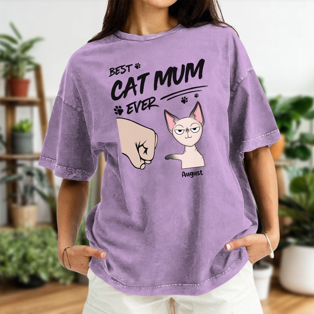 PST60 Best Cat Dad Mom Ever Just Ask Fist Bump Cat Lover - Personalized Custom Washed T-shirt
